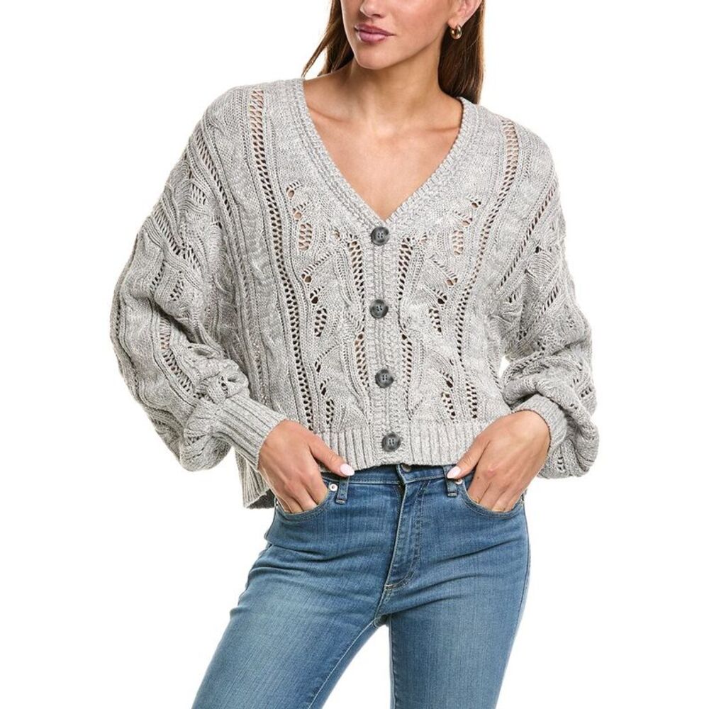 525 America Womens Pretty Cable Cardigan, Grey
